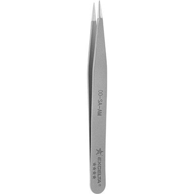 Excelta 00-SA-AM - Anti-Magnetic & Microbial Stainless Steel Tweezers - Straight Strong Medium Point - 4.75" (118.75mm)