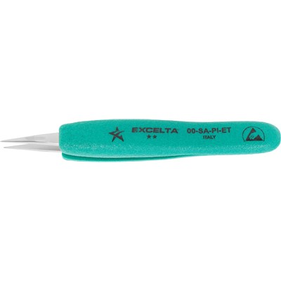 Excelta 00-SA-PI-ET - 2-Star Straight Strong Point Tweezers - 4.5" - ESD-Safe Grips