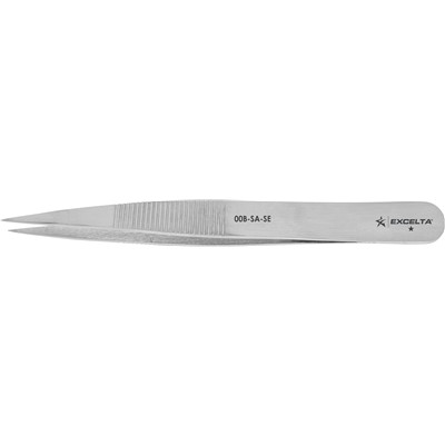 Excelta 00B-SA-SE - 1-Star Economy Straight Strong Tip Tweezers with Finger Serrations - 4.75"