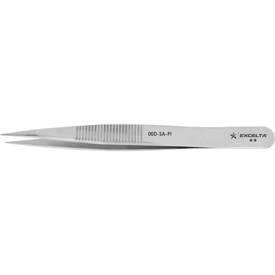 Excelta 00D-SA-PI - 2-Star Stainless Straight Strong Serrated Tip Tweezers - 4.75"