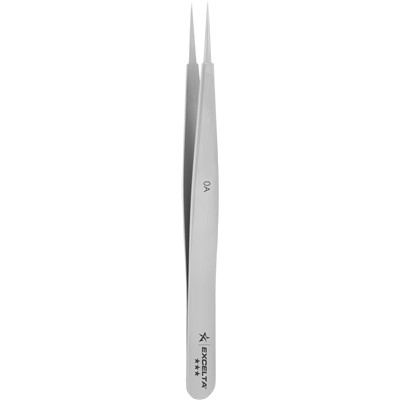 Excelta 0A - 3-Star Straight Round Tip Sharp Point Tweezers - Carbon Steel - 4.5"