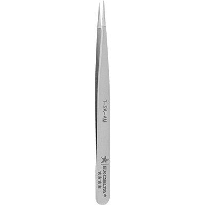 Excelta 1-SA-AM - Anti-Magnetic & Microbial Stainless Steel Tweezers - Straight Very Fine Point - 4.7" (117.5mm)