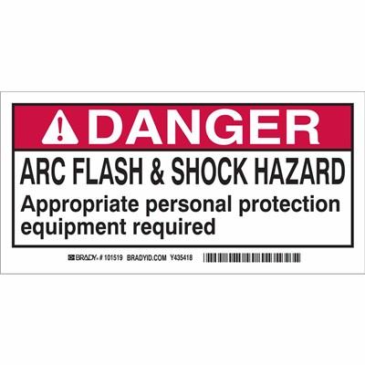 Brady 101518 - Arc Flash Labels - Self-Sticking Polyester - 2" H x 4" W x 0.006" D - Roll of 100 Labels - Black/Red on White