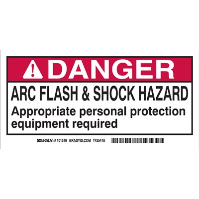 Brady 101520 - Arc Flash Labels - Self-Sticking Polyester - 2" H x 4" W x 0.006" D - Pack of 10 Labels - Black/Red on White