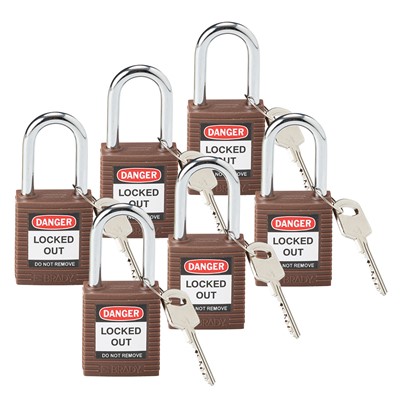 Brady 101956 - Brady Nonconductive Nylon Padlocks - 6-Pin Cylinder - 1.5 in. Shackle Clearance - Keyed Different - Pack of 6 Each