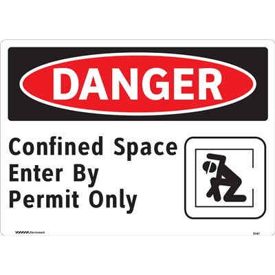 Brady 102433 - DANGER Confined Space Enter By Permit Only w/ Pictogram Sign - 7" H x 10" W - Vinyl