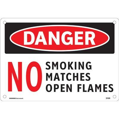 Brady 102450 - DANGER No Smoking Matches Open Flames Sign - 7" H x 10" W x 0.006" D - Polyester