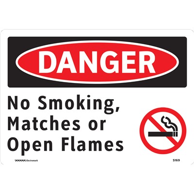 Brady 102451 - DANGER No Smoking Matches Open Flames w/No Smoking Symbol  Sign - 7" H x 10" W x 0.006" D - Polyester