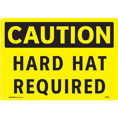Brady 102462 - CAUTION Hard Hat Required Sign - 7" H x 10" W - Polyethylene
