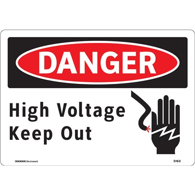 Brady 102487 - DANGER High Voltage Keep Out w/Pictogram Sign - 7" H x 10" W - Aluminum