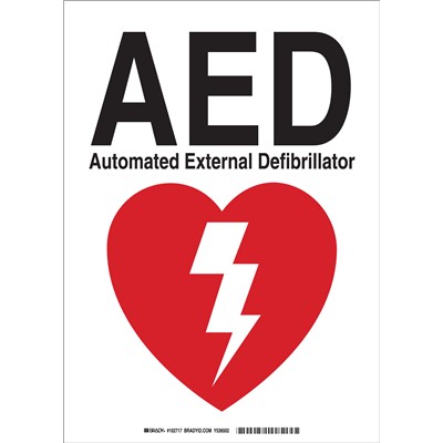 Brady 102717 - AED Automated External Defibrillator Sign - 14" H x 10" W x 0.06" D - Red on White