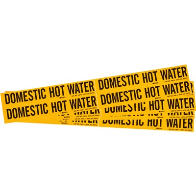 Brady 103549 - Self-Adhesive Pipe Marker: DOM HOT WATER - 1.125" H x 7" W - Pack of 5 Each - Fits Pipes 0.75" Dia. Thru 2.375" Dia. - Pack of 5 Each