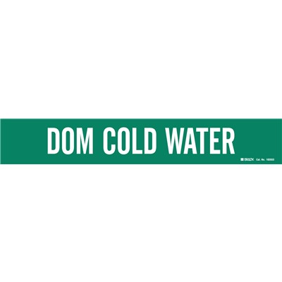 Brady 103553 - Self-Adhesive Pipe Marker: DOM COLD WATER - 2.25" H x 14" W - Pack of 5 Each - Fits Pipes 2.5" Dia. Thru 7.875" Dia. - Pack of 5 Each