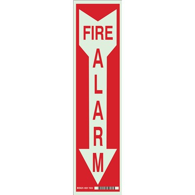 Brady 103598 - Fire Alarm Sign - 14" H x 3.5" W x 0.008" D - Red on Glow - Polyester