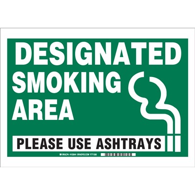Brady 103844 - Designated Smoking Area Please Use Ashtrays Sign - 10" H x 14" W x 0.06" D - Black/Green on White