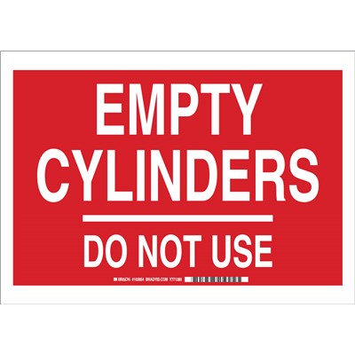 Brady 103854 - Empty Cylinders Do Not Use Sign - 10" H x 14" W x 0.006" D - Polyester - White on Red