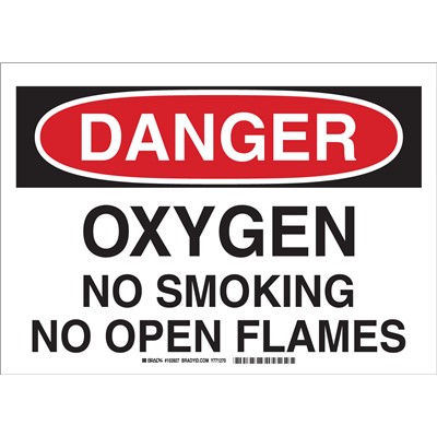Brady 103927 - DANGER Oxygen No Smoking No Open Flames Sign - 10" H x 14" W x 0.06" D - Polystyrene