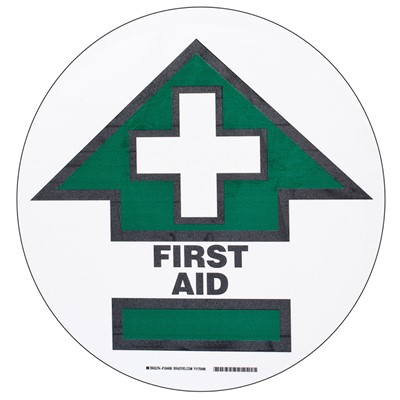 Brady 104486 - B-534 ToughStripe Floor Marking Signs w/Anti-Skid Tread - First Aid w/Arrow - 17"