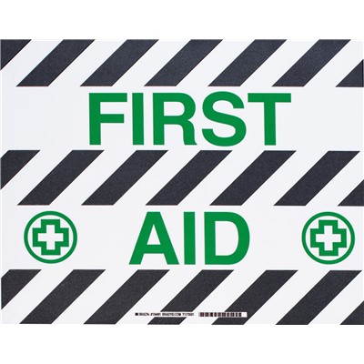 Brady 104491 - B-534 ToughStripe Floor Marking Signs w/Anti-Skid Tread - First Aid - 14" x 18"