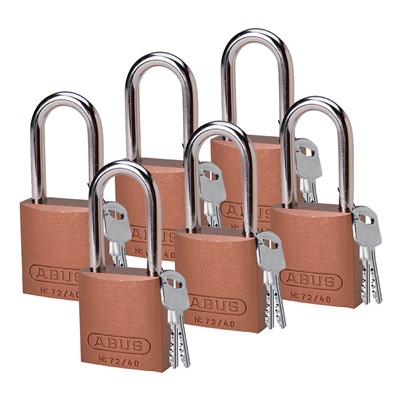 Brady 104579 - ABUS Standard Size Aluminum Padlocks - 6-Pin Cylinder - 1.5" Shackle Clearance - Keyed Different - 6/Pack