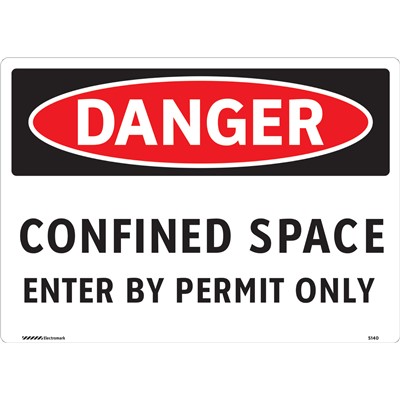 Brady 104935 - DANGER Confined Space Enter By Permit Only Sign - 7" H x 10" W - Aluminum - Black/Red/White