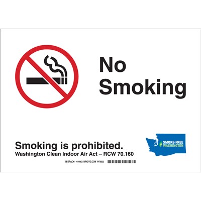 Brady 104952 - NO SMOKING RCW 70160 Sign - 10" H x 14" W x 0.006" D - Polyester