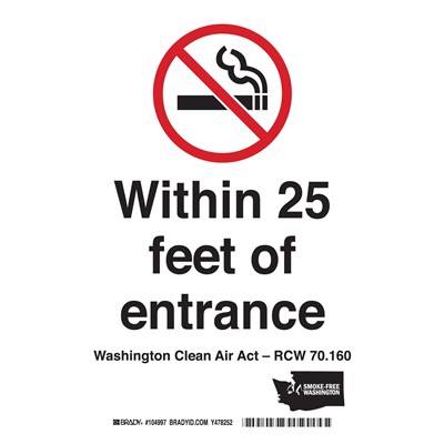 Brady 104997 - Washington Clean Air Act No Smoking Sign - 10" H x 7" W x 0.035" D - Aluminum