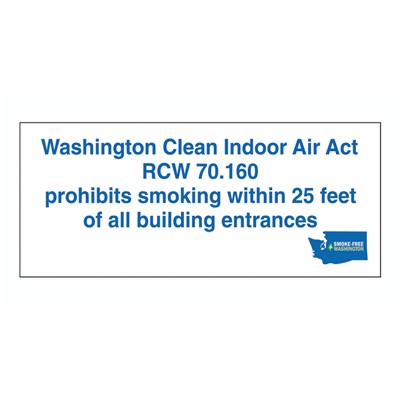 Brady 105021 - Washington State No Smoking Sign - 3" H x 7" W x 0.006" D - Polyester