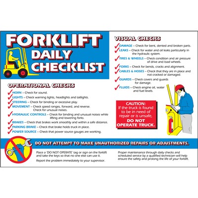 Brady 105633 - Forklift Daily Checklist Poster - 20" H x 29" W - Multi-Color