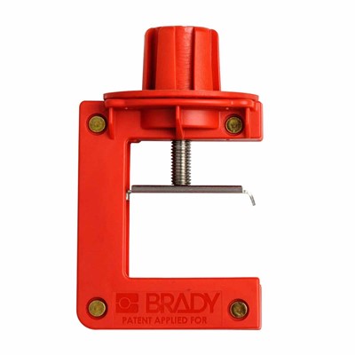Brady 121504 Butterfly Valve Lockout - 5.57" H x 3.37" W x 1" D - Handle Thickness Range: 0.125"-2.5" - Material: Nylon - Red
