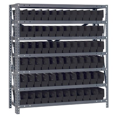 Quantum Storage Systems 1239-100 BK - Economy Series 4" Shelf Bin Steel Shelving w/72 Bins - 12" x 36" x 39" - Black