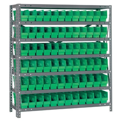 Quantum Storage Systems 1239-100 GR - Economy Series 4" Shelf Bin Steel Shelving w/72 Bins - 12" x 36" x 39" - Green