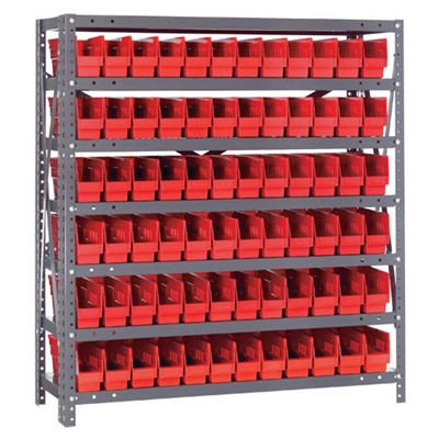 Quantum Storage Systems 1239-100 RD - Economy Series 4" Shelf Bin Steel Shelving w/72 Bins - 12" x 36" x 39" - Red