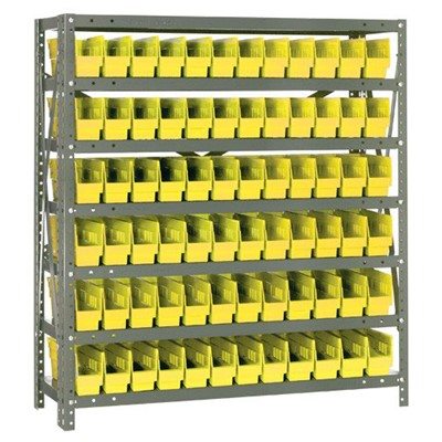 Quantum Storage Systems 1239-100 YL - Economy Series 4" Shelf Bin Steel Shelving w/72 Bins - 12" x 36" x 39" - Yellow