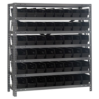 Quantum Storage Systems 1239-101 BK - Economy Series 4" Shelf Bin Steel Shelving w/48 Bins - 12" x 36" x 39" - Black
