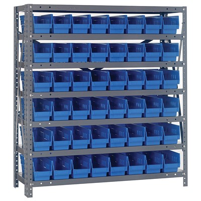 Quantum Storage Systems 1239-101 BL - Economy Series 4" Shelf Bin Steel Shelving w/48 Bins - 12" x 36" x 39" - Blue