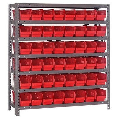 Quantum Storage Systems 1239-101 RD - Economy Series 4" Shelf Bin Steel Shelving w/48 Bins - 12" x 36" x 39" - Red