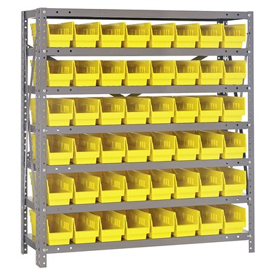Quantum Storage Systems 1239-101 YL - Economy Series 4" Shelf Bin Steel Shelving w/48 Bins - 12" x 36" x 39" - Yellow
