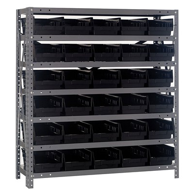 Quantum Storage Systems 1239-102 BK - Economy Series 4" Shelf Bin Steel Shelving w/30 Bins - 12" x 36" x 39" - Black