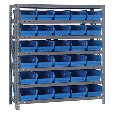Quantum Storage Systems 1239-102 BL - Economy Series 4" Shelf Bin Steel Shelving w/30 Bins - 12" x 36" x 39" - Blue
