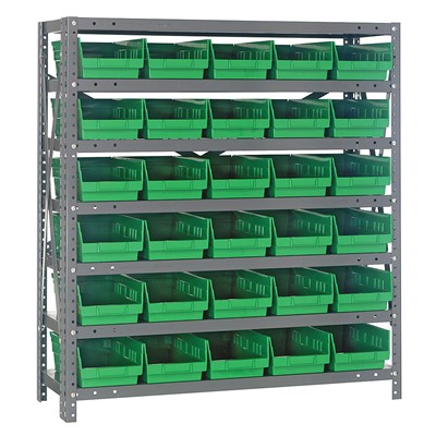 Quantum Storage Systems 1239-102 GR - Economy Series 4" Shelf Bin Steel Shelving w/30 Bins - 12" x 36" x 39" - Green