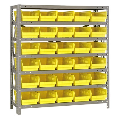 Quantum Storage Systems 1239-102 YL - Economy Series 4" Shelf Bin Steel Shelving w/30 Bins - 12" x 36" x 39" - Yellow