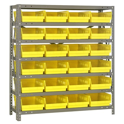 Quantum Storage Systems 1239-107 YL - Economy Series 4" Shelf Bin Steel Shelving w/24 Bins - 12" x 36" x 39" - Yellow