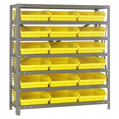 Quantum Storage Systems 1239-109 YL - Economy Series 4" Shelf Bin Steel Shelving w/18 Bins - 12" x 36" x 39" - Yellow
