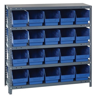 Quantum Storage Systems 1239-202 BL - Store-More Series 6" Shelf Bin Steel Shelving w/20 Bins - 12" x 36" x 39" - Blue