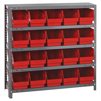 Quantum Storage Systems 1239-202 RD - Store-More Series 6" Shelf Bin Steel Shelving w/20 Bins - 12" x 36" x 39" - Red