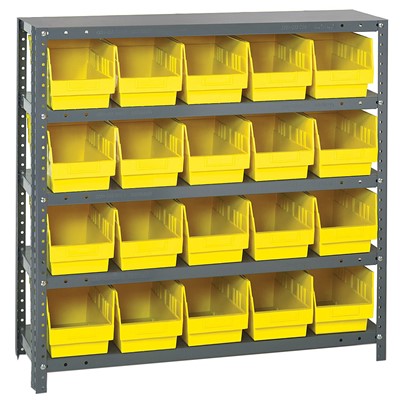 Quantum Storage Systems 1239-202 YL - Store-More Series 6" Shelf Bin Steel Shelving w/20 Bins - 12" x 36" x 39" - Yellow