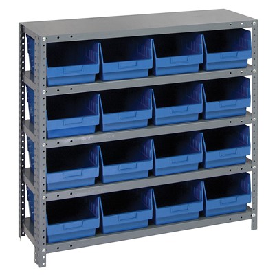 Quantum Storage Systems 1239-207 BL - Store-More Series 6" Shelf Bin Steel Shelving w/16 Bins - 12" x 36" x 39" - Blue