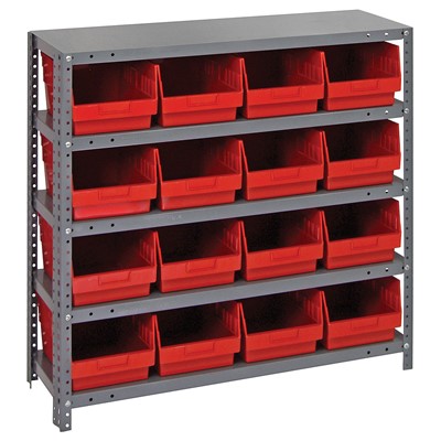 Quantum Storage Systems 1239-207 RD - Store-More Series 6" Shelf Bin Steel Shelving w/16 Bins - 12" x 36" x 39" - Red