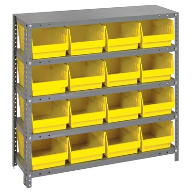 Quantum Storage Systems 1239-207 YL - Store-More Series 6" Shelf Bin Steel Shelving w/16 Bins - 12" x 36" x 39" - Yellow